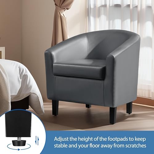 Yaheetech Accent Chairs, Faux Leather Barrel Armchairs, Gray
