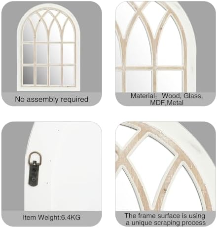 Farmhouse Window Pane Mirror, Large Decorative White Wall Mirror