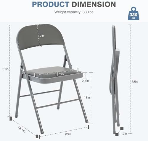 DUMOS Padded Folding Chairs 2 Pack, Dining Chairs, Outdoor Home Office
