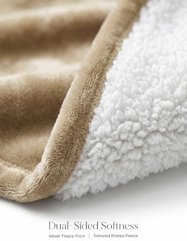 Utopia Bedding Reversible Plush Sherpa Blanket Queen Size Camel, 90x90 Inch