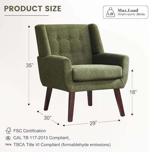 HUIMO Accent Chair for Living Room,Upholstered Button Fabic Armchair Chair