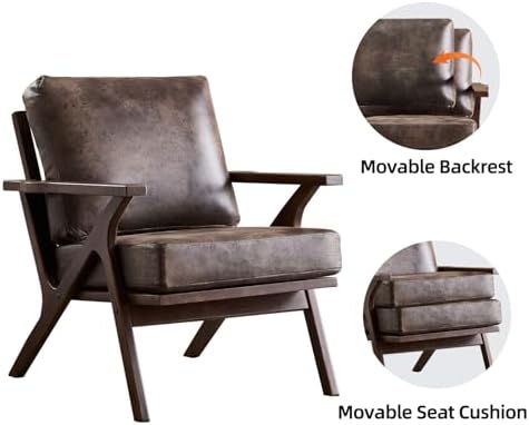 INZOY Mid-Century Modern Accent Chair with Wood Frame, PU Leather Living Room...