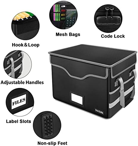 DocSafe Fireproof Document Box with Lock, File Storage Organizer with Mesh Po...
