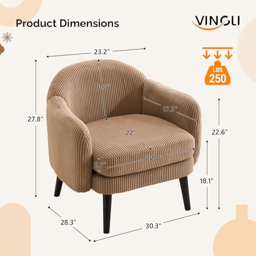 VINGLI 30.3" Wide Modern Barrel Accent Armchair with Track Armrest, Soli...