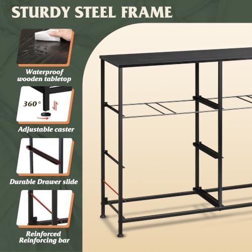 WLIVE Wide Dresser for Bedroom, 8 Drawer Chest of Drawers, Black Wood Grain