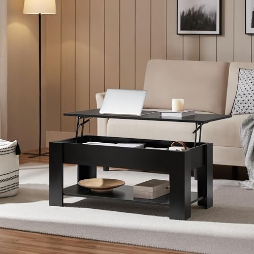 Yaheetech Black Lift Top Coffee Table with Storage for Living Room, 38.6"