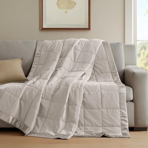 Madison Park Down Alternative King Size Blanket for Bed, Satin Trim, Grey