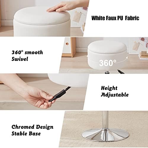 Adjustable Vanity Stool with Storage Swivel Vanity Chair Makeup