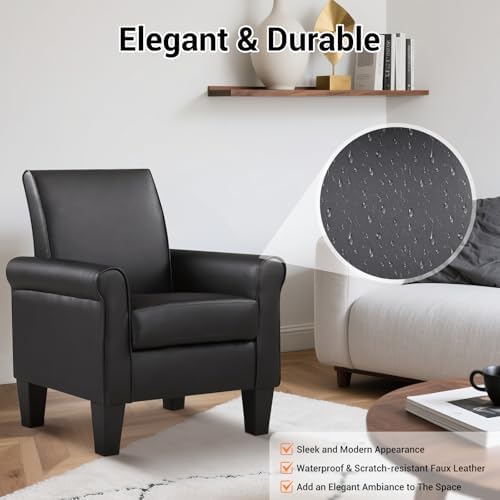 Modern Faux Leather Accent Chair, Upholstered Living Room Armchairs Comfy Sin...