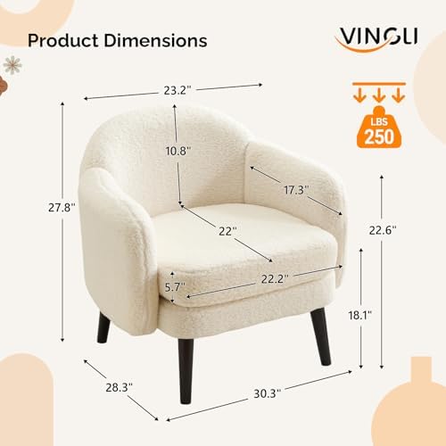 VINGLI 30.3" Wide Modern Barrel Accent Armchair with Track Armrest, Soli...