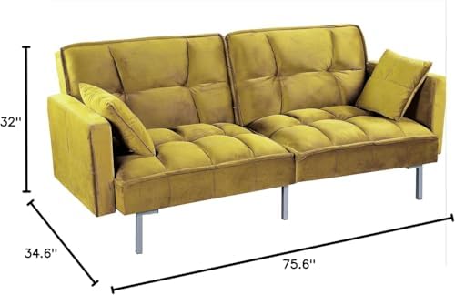 Container Furniture Direct Regal 75.6" Velvet Convertible Sofa Bed - Mid...