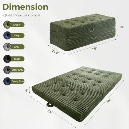 MAXYOYO Folding Sofa Couch Bed, 6 Inch Tri-Fold Floor Sofa Bed, Folding Mattr...