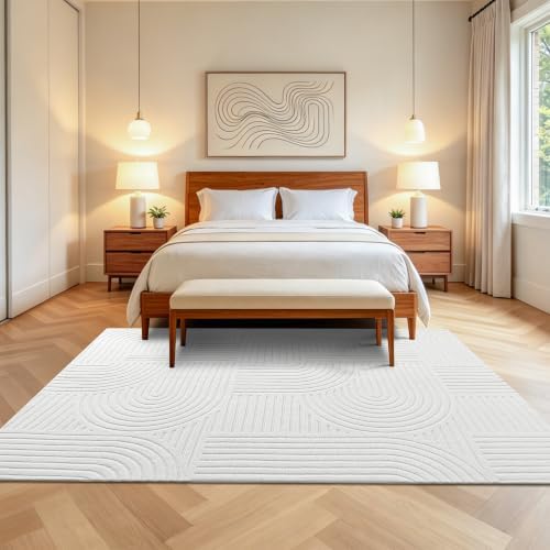 Pauwer 5x7 Area Rugs for Living Room, Modern Non Slip Washable Rug, White