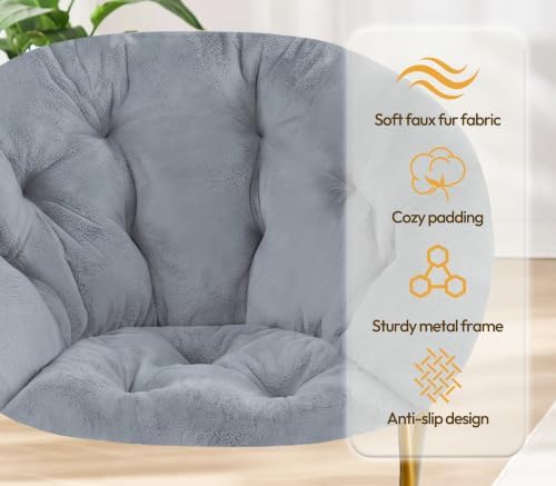Saucer Chair for Adults, Faux Fur Moon Chair for Bedroom and Dorm