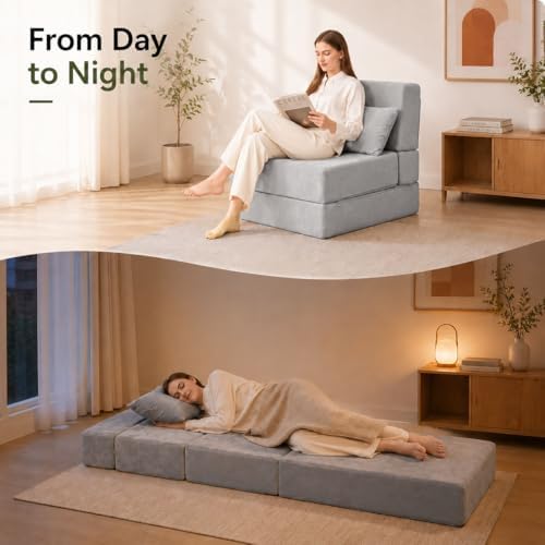 Folding Sofa Bed, Convertible Sleeper Chair, No Assembly (Gray)