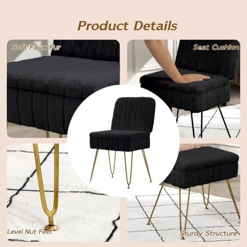 Vanity Chair with Storage | Comfy Ottoman with Folding Back