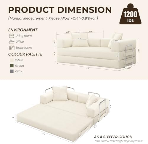 GRUSIGN 78" 5-in-1 Convertible Futon Sofa Bed, Boneless Corduroy, Beige