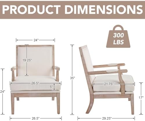 Modern Farmhouse Accent Chairs Set of 2, Wide Upholstered Living Room Chairs ...