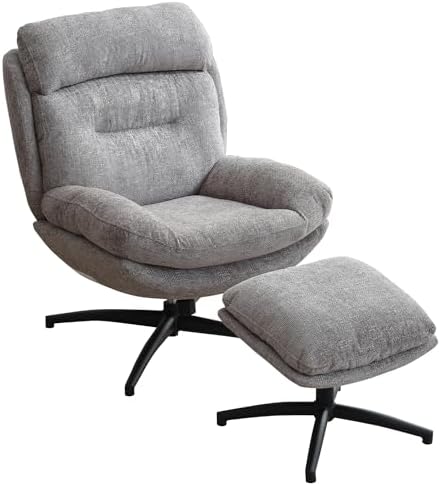 Swivel Accent Chair with Ottoman Set for Living Room, Chenille Comfy Reading ...