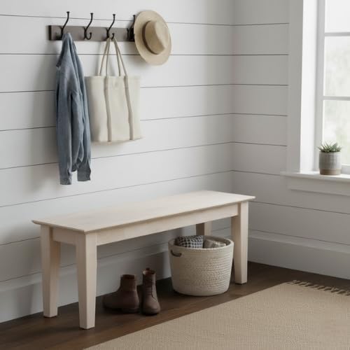 International Concepts Shaker Style Bench, 47-Inch Wide, Solid Parawood, Unfi...