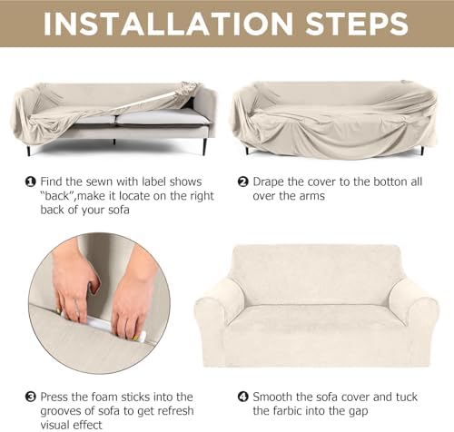 Peryiter 2 Pcs Couch and Loveseat Sofa Covers,Beige,Velvet | Armchair Covers ...