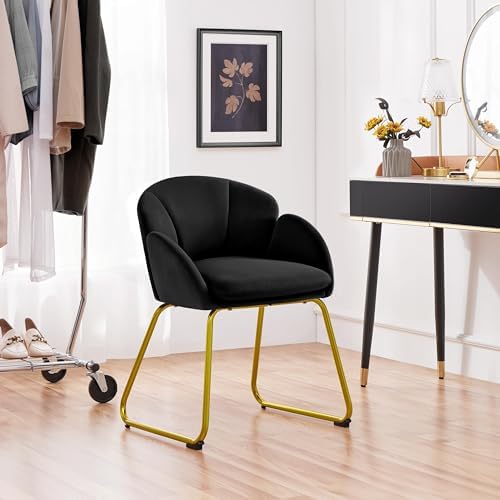 Yaheetech Flower Shape Vanity Chair with Petal Armrests, Black