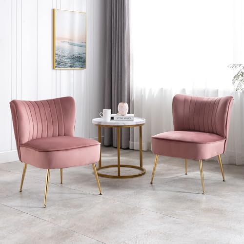 Velvet Accent Chairs Set of 2 Comfy Living Room Chair Armless Slipper Chair M...