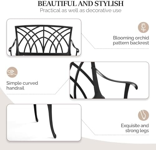 VINGLI 38" Outdoor Metal Bench, Cast Aluminium Garden Bench, Weatherproo...