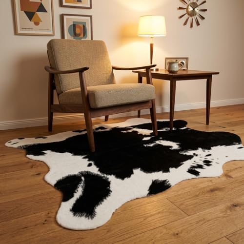 MustMat Cow Print Rug, Faux Cowhide Rug for Mid-Century Modern 4'7'