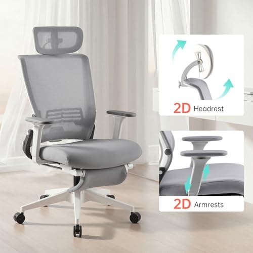 Ergonomic Foldable Office Chair with Footrest and Lumbar Support, Grey