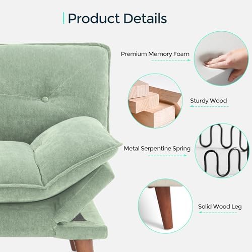 LINSY HOME Futon Sofa Bed, 70" Chenille Futon Couch with Adjustable Back...
