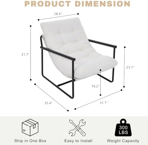 Modern Accent Chair for Living Room,Arm Chair with Metal Frame,Upholstered Ar...