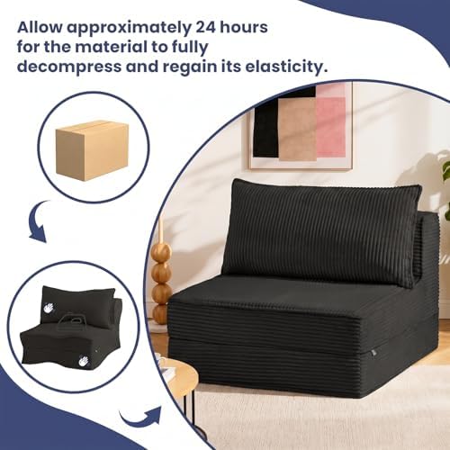 Folding Sofa Bed, Convertible Sleeper Chair with Pillow,Corduroy Comfy Floor ...