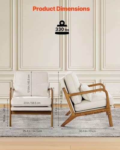 VEVOR Accent Chair, Mid Century Modern Armchair with Solid Wood Frame and Non...