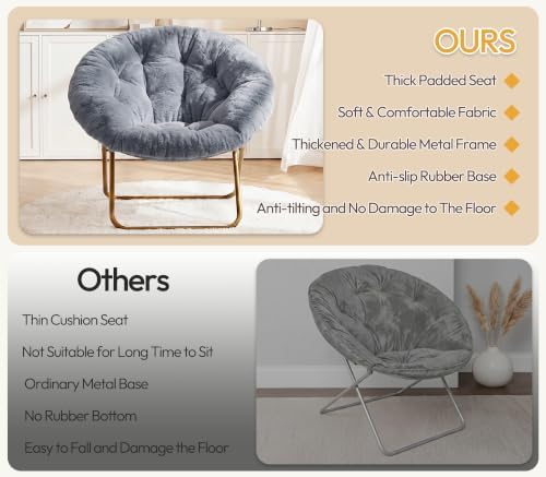 Saucer Chair for Adults, Faux Fur Moon Chair for Bedroom and Dorm