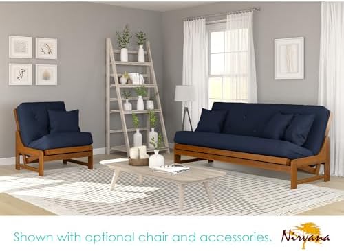 Arden Futon Set - Full Size, Frame, 8" Mattress, Twill Navy Blue Cover