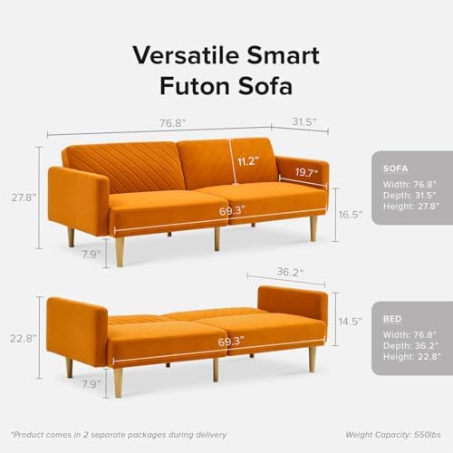 mopio 76.4" Futon (Apricot Velvet, Chevron Styled)