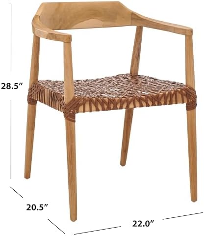 SAFAVIEH Home Collection Munro Natural Teak Wood/Light Honey Leather Woven Ac...