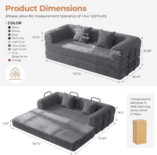 79" Convertible Futon Sofa Bed, Boneless Couch for Living Room