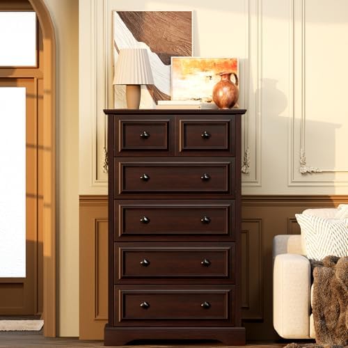 VVFLU Farmhouse 6 Drawer Dresser, 48" Tall Dresser Chest of Drawers with...
