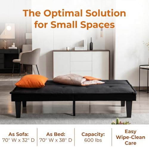 Convertible Futon Sofa Bed, Small Futon Couch with 5-Position Adjustable Back...