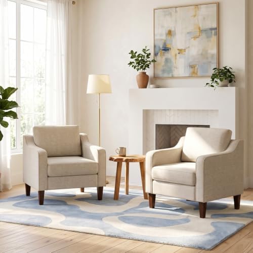 BestMassage Set of 2 Accent Chair, Beige Fabric Upholstered Armchair