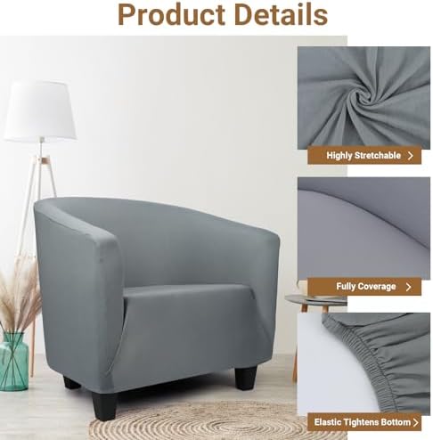 Club Chair Slipcover 1 Piece, 2Pack Round Soft Armchair Sofa Cover, Thick Dar...