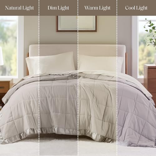 Madison Park Down Alternative King Size Blanket for Bed, Satin Trim, Grey