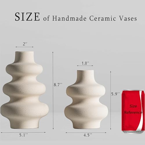 Steviieden Ceramic Vases Set, Boho Home Decor Vase, Off White, Set of 2