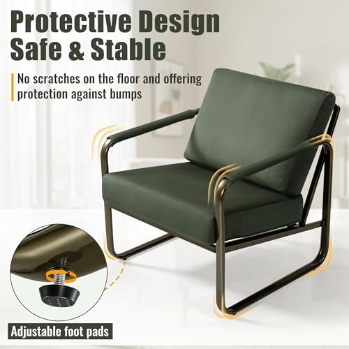 PrimeZone Mid Century Modern Accent Chair Set of 2 - Fabric Armchair, Green