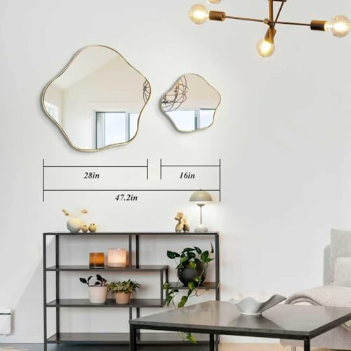 Scalloped Irregular Mirror, 16" Asymmetrical Art Deco Wall Mirror with G...