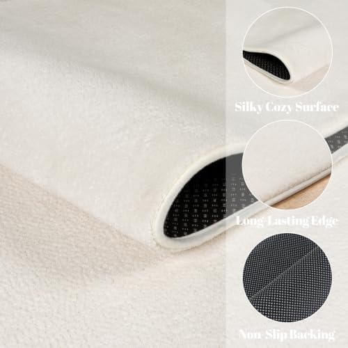 qulint 8x10 Cream White Rug for Living Room, Soft Large Carpet for Bedroom