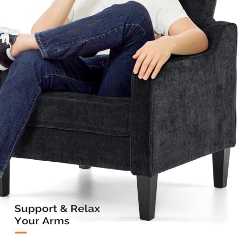 VINGLI Black Accent Chair, Chenille Upholstered Armchair for Living Room