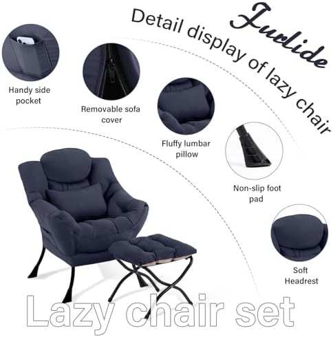 Furlide Lazy Chair with Ottoman, Modern Lounge Chair with Lumbar Pillow, Acce...